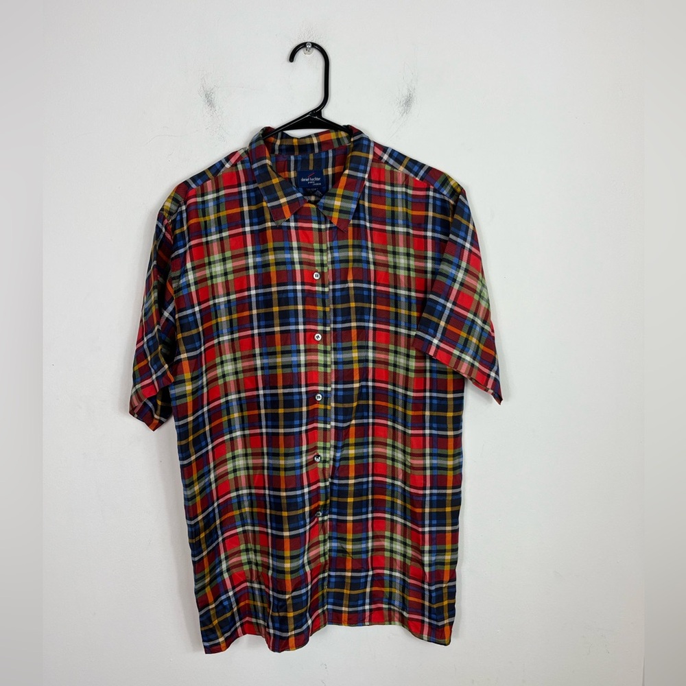 Daniel Hechter Silk Multicolor Plaid Button Down Shirt Sz M